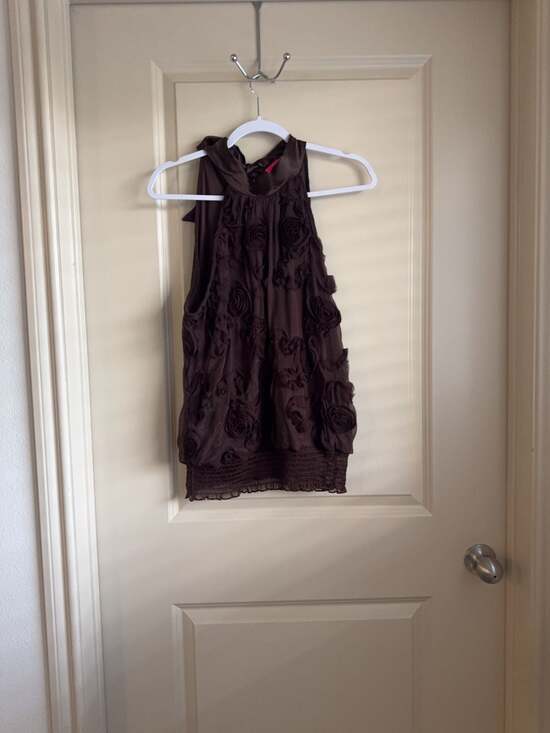 Heart Soul Tops - Heart Soul Brown Floral Applique Halter Top Size XL